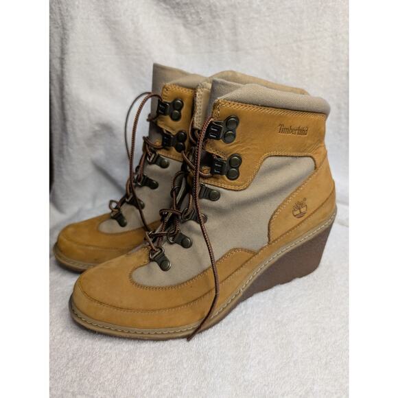 Timberland Women Boots, Amston Wheat Nubuck Leather Wedge Booties, Sz 8.5 - Picture 7 of 10